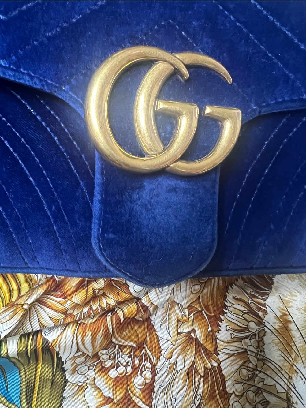 Gucci Royal Blue Velvet GG Marmont Crossbody Bag - Picture 8 of 16